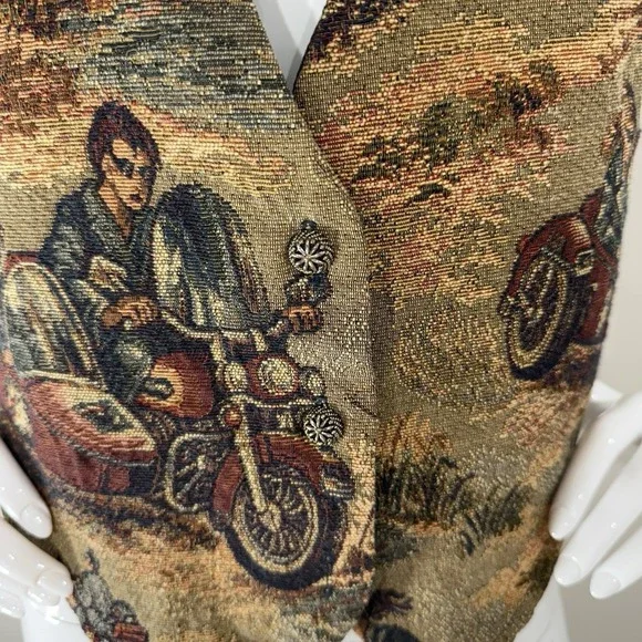Vintage 80s Tapestry Vest Academia Motorcycle Boho Edwardian - Picture 10 of 16